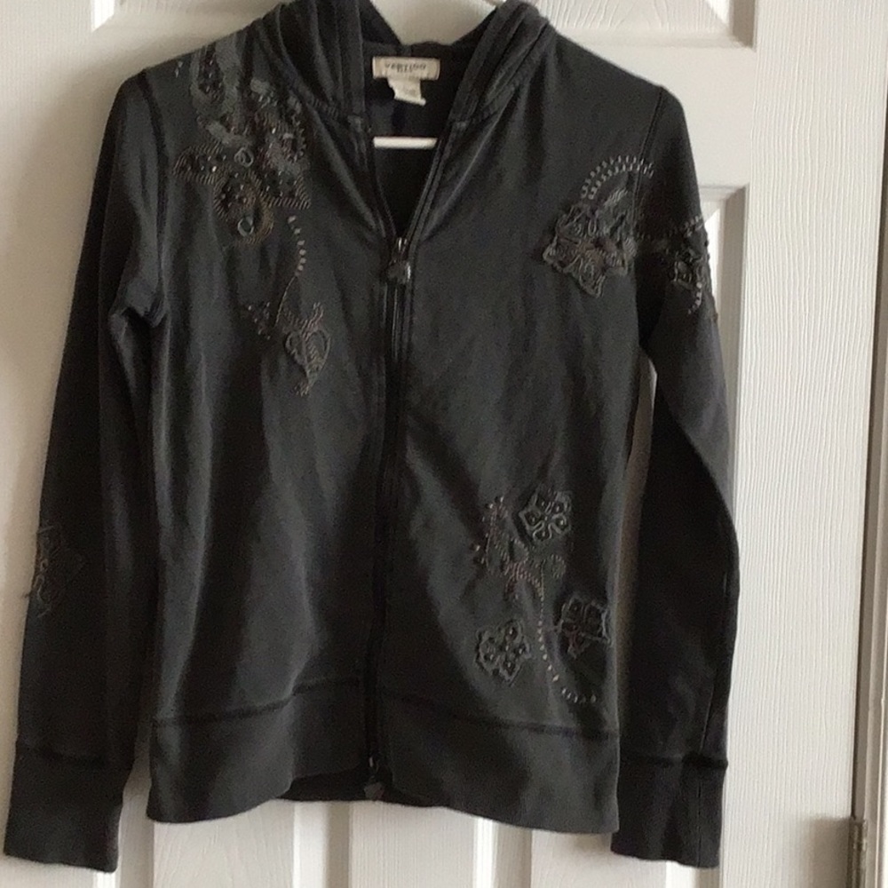 Slate grey embellished hooded sweatshirt